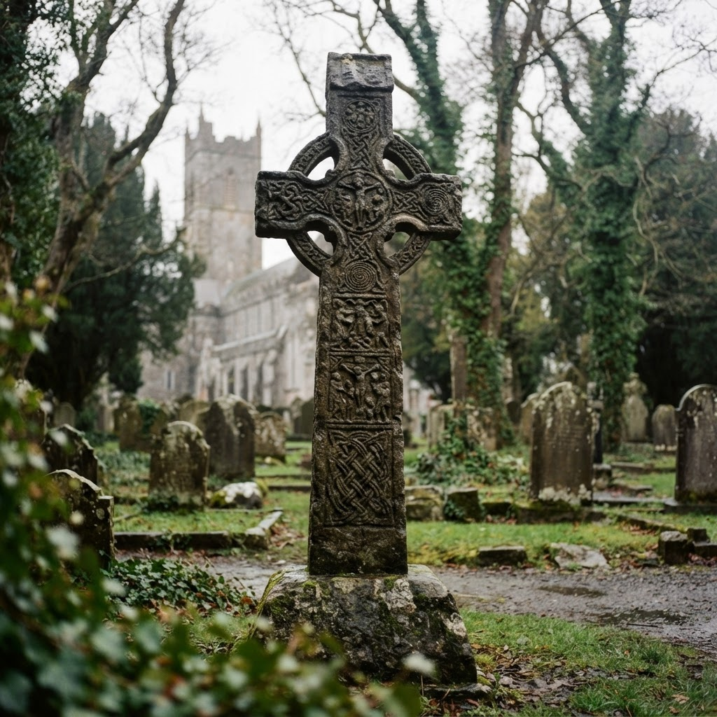 Ancient Celtic high cross, symbol of Armagh's heritage as the Primatial See of Ireland